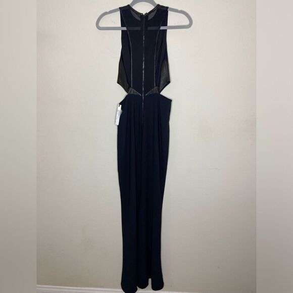 NWT Alice + Olivia Adel Leather Maxi Black Dress Waist Cutout Gown Size 2 - Picture 14 of 14